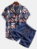 Geometric Print Shirt & Swim Shorts