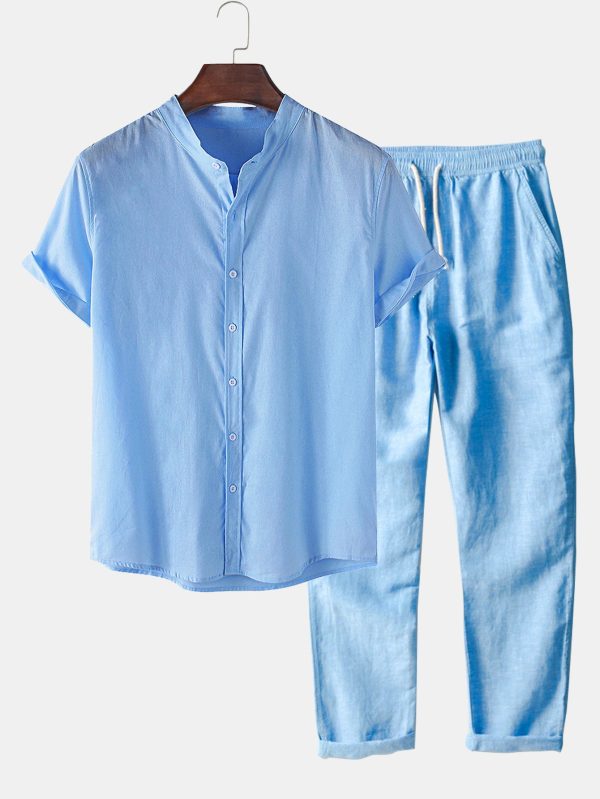 Linen Look Short Sleeve Basic Shirts & Straight Leg Linen Pants - Image 2