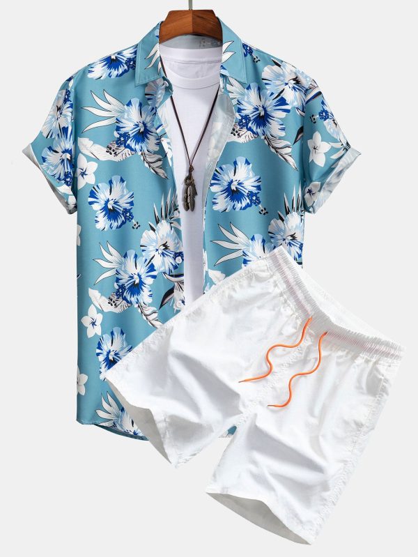 Tropical Floral Print Button Up Shirt & Swim Shorts - Image 4