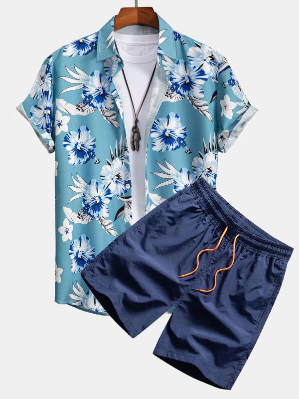 Tropical Floral Print Button Up Shirt & Swim Shorts - Image 2