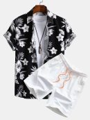 Tropical Floral Print Button Up Shirt & Swim Shorts