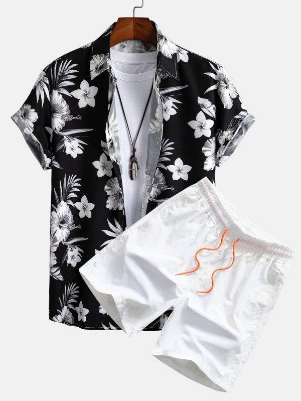 Tropical Floral Print Button Up Shirt & Swim Shorts - Image 3