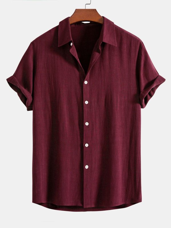 Linen Rayon Blend Button Up Shirt & Wrinkle Textured Straight Leg Pants - Image 16