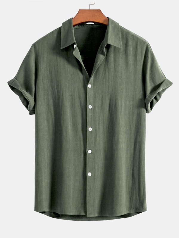 Linen Rayon Blend Button Up Shirt & Wrinkle Textured Straight Leg Pants - Image 13