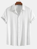 Linen Rayon Blend Button Up Shirt & Wrinkle Textured Straight Leg Pants