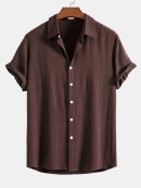 Linen Rayon Blend Button Up Shirt & Wrinkle Textured Straight Leg Pants