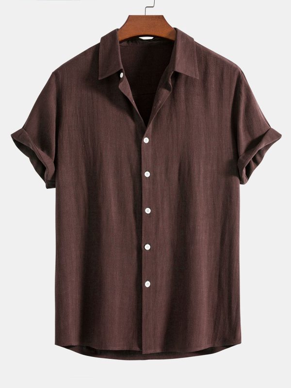 Linen Rayon Blend Button Up Shirt & Wrinkle Textured Straight Leg Pants - Image 15