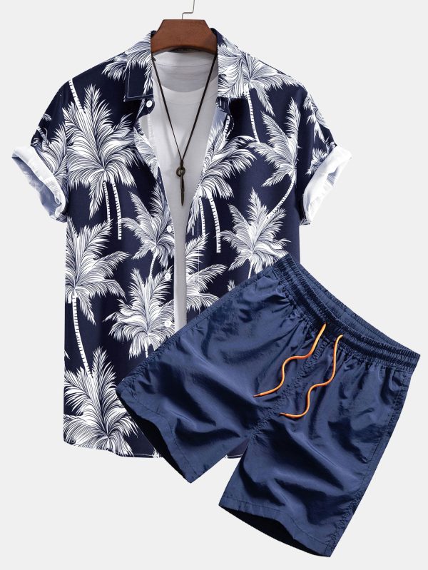 Palm Tree Print Button Up Shirt & Swim Short - Image 3