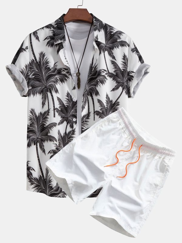 Palm Tree Print Button Up Shirt & Swim Short - Image 4