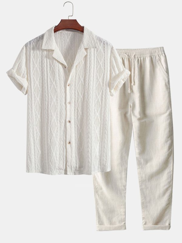 Geometric Jacquard Cuban Shirt & Straight Leg Linen Pants - Image 2