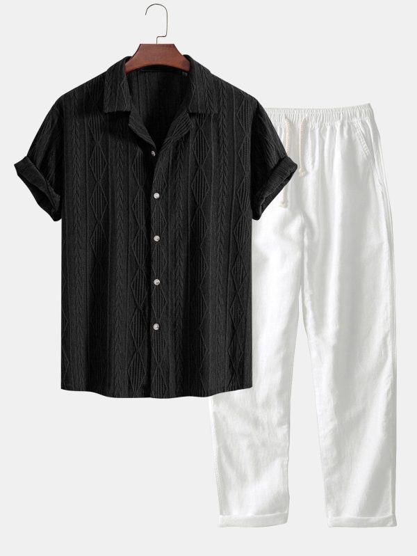 Geometric Jacquard Cuban Shirt & Straight Leg Linen Pants - Image 5