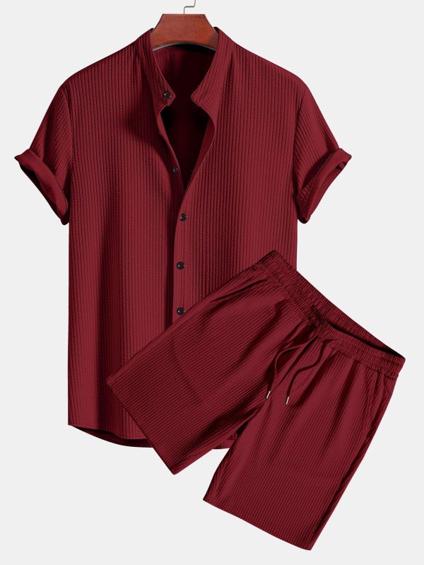 Muscle Fit Ribbed Stand Collar Shirt & Shorts - Image 7