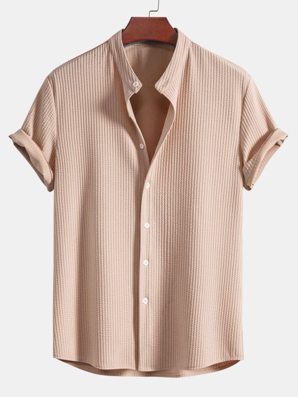 Muscle Fit Ribbed Stand Collar Shirt & Shorts - Image 13