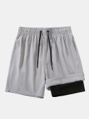 2 In 1 Drawstring Pocket Quick Dry Swim Shorts