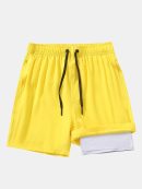 2 In 1 Drawstring Pocket Quick Dry Swim Shorts