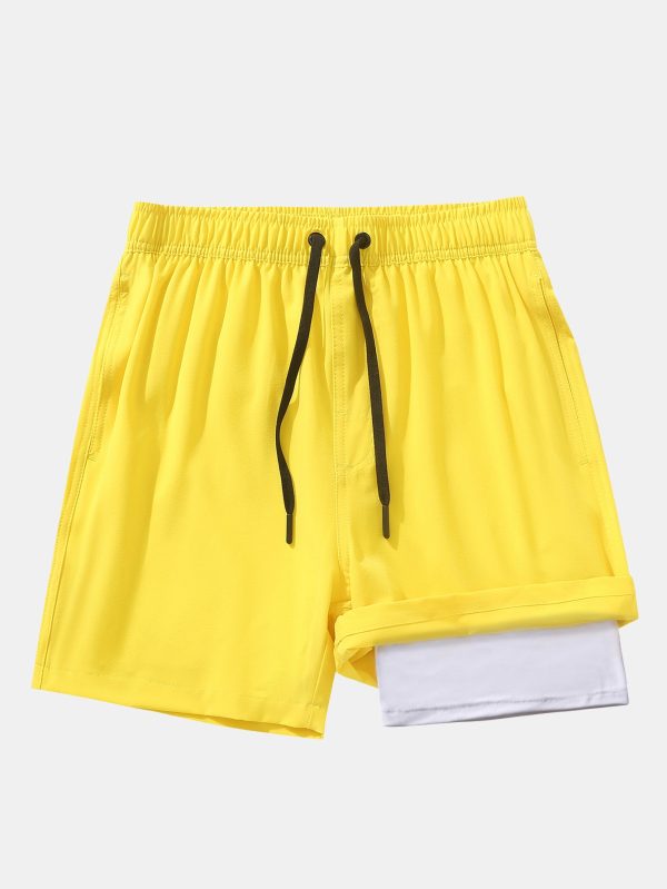 2 In 1 Drawstring Pocket Quick Dry Swim Shorts - Image 22