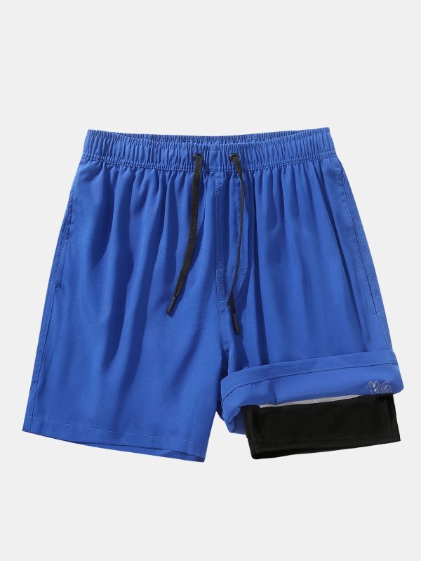 2 In 1 Drawstring Pocket Quick Dry Swim Shorts - Image 14