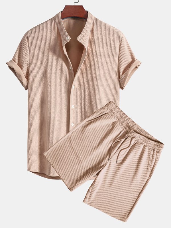 Muscle Fit Ribbed Stand Collar Shirt & Shorts - Image 6