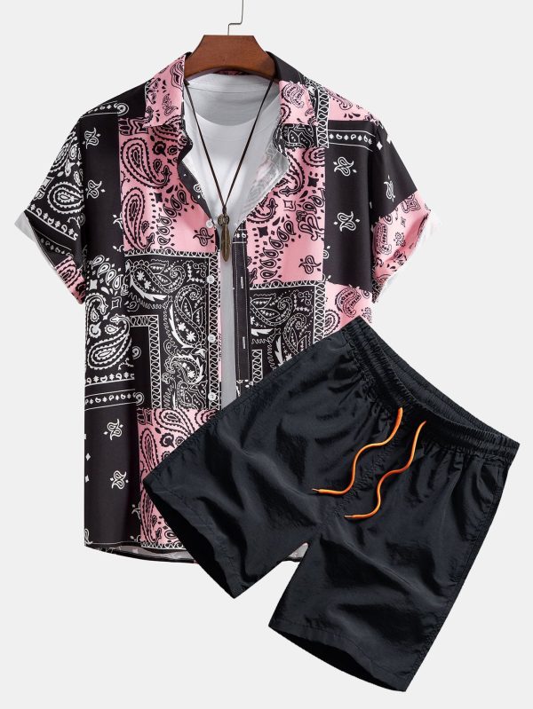 Paisley Print Button Up Shirt #Random pattern design# & Swim Shorts - Image 2