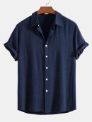 Linen Rayon Blend Button Up Shirt & Wrinkle Textured Straight Leg Pants
