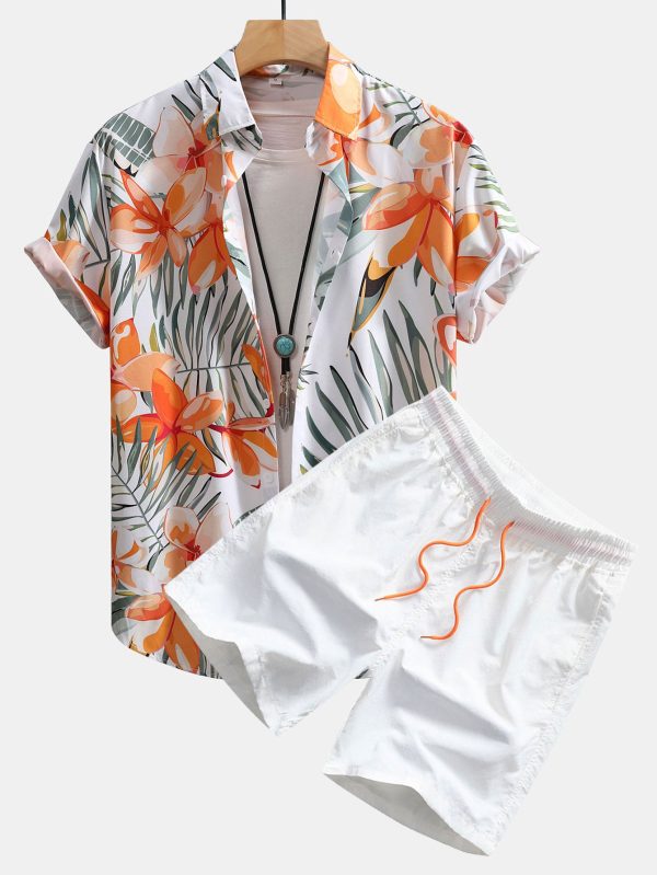 Flower Plants Print Button Up Shirt & Swim Shorts - Image 2