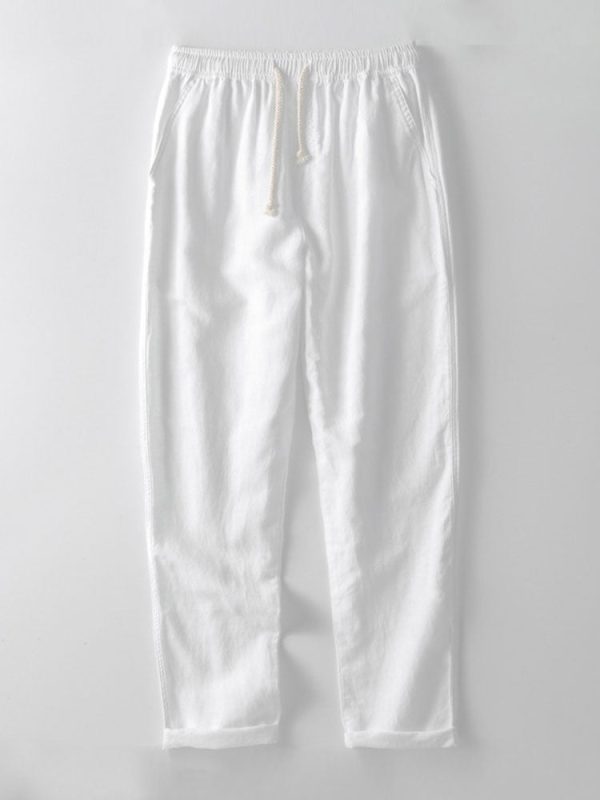 Short Sleeve Stand Collar Shirt & Straight Leg Linen Pants - Image 14