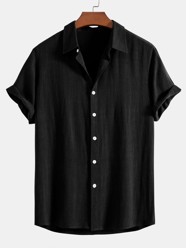 Linen Rayon Blend Button Up Shirt & Wrinkle Textured Straight Leg Pants - Image 12