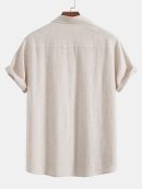 Linen Rayon Blend Button Up Shirt & Wrinkle Textured Straight Leg Pants