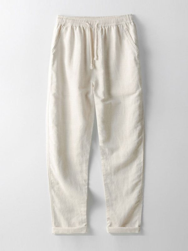 Cotton Blend Striped Button Up Shirt & Straight Leg Linen Pants - Image 10
