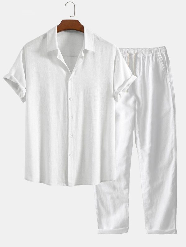 Linen Rayon Blend Button Up Shirt & Straight Leg Linen Pants - Image 5