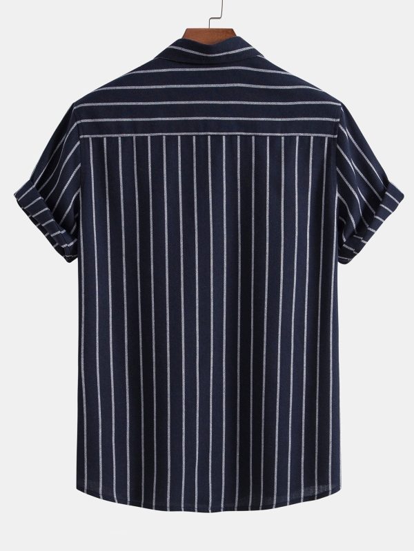 Cotton Blend Striped Button Up Shirt & Straight Leg Linen Pants - Image 9
