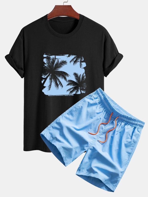 Regular Fit Palm Trees Silhouette Print Cotton T-Shirt & Swim Shorts - Image 6