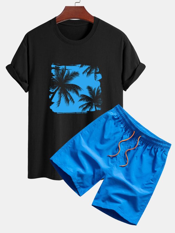 Regular Fit Palm Trees Silhouette Print Cotton T-Shirt & Swim Shorts - Image 8