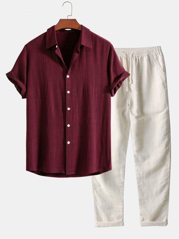 Linen Rayon Blend Button Up Shirt & Straight Leg Linen Pants - Image 7
