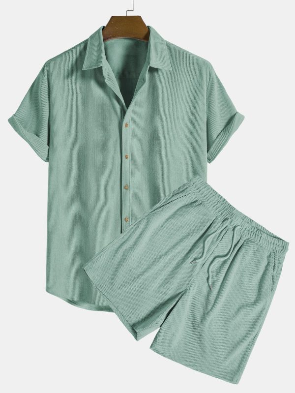 Short-Sleeved Corduroy Button Up Shirt & Shorts - Image 3