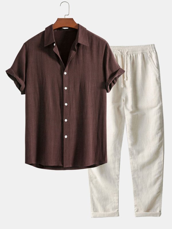 Linen Rayon Blend Button Up Shirt & Straight Leg Linen Pants - Image 2
