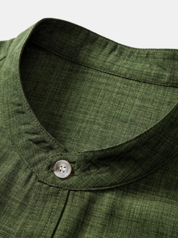 Short Sleeve Stand Collar Shirt & Straight Leg Linen Pants - Image 18