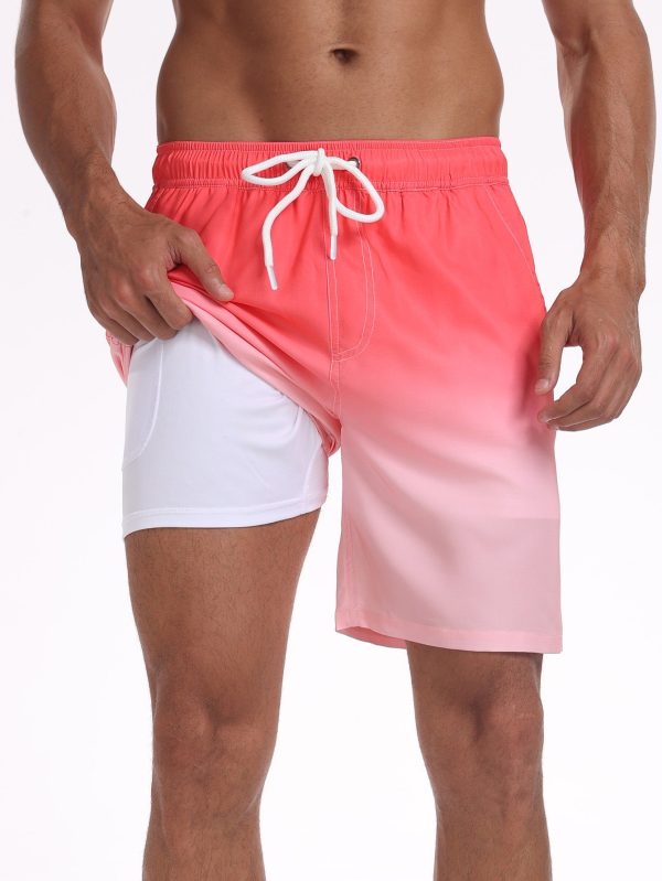 2 In 1 Drawstring Beach Swim Shorts With Pocket - Image 2