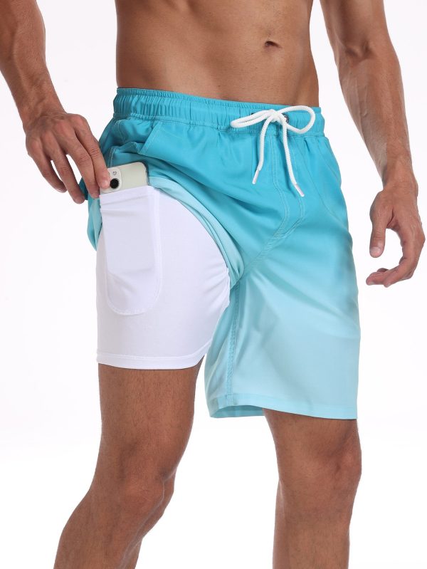 2 In 1 Drawstring Beach Swim Shorts With Pocket - Image 13