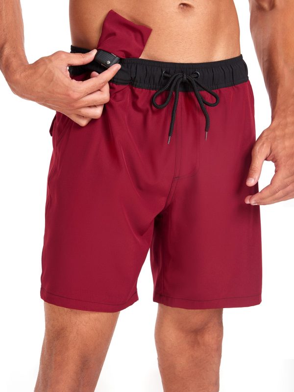 2 In 1 Solid Color Drawstring Swim Shorts With Pocket - Image 13