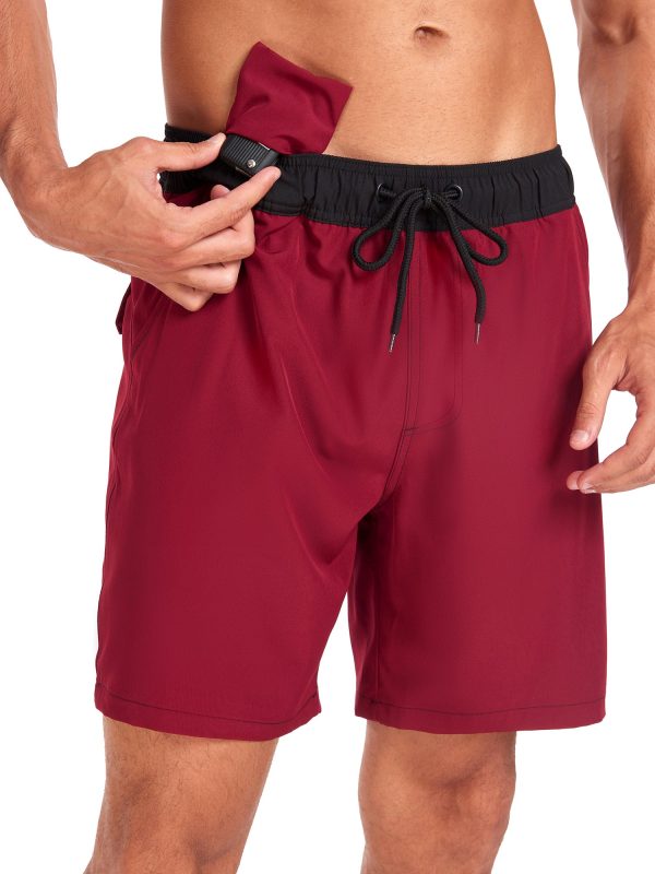 2 In 1 Solid Color Drawstring Swim Shorts With Pocket - Image 14
