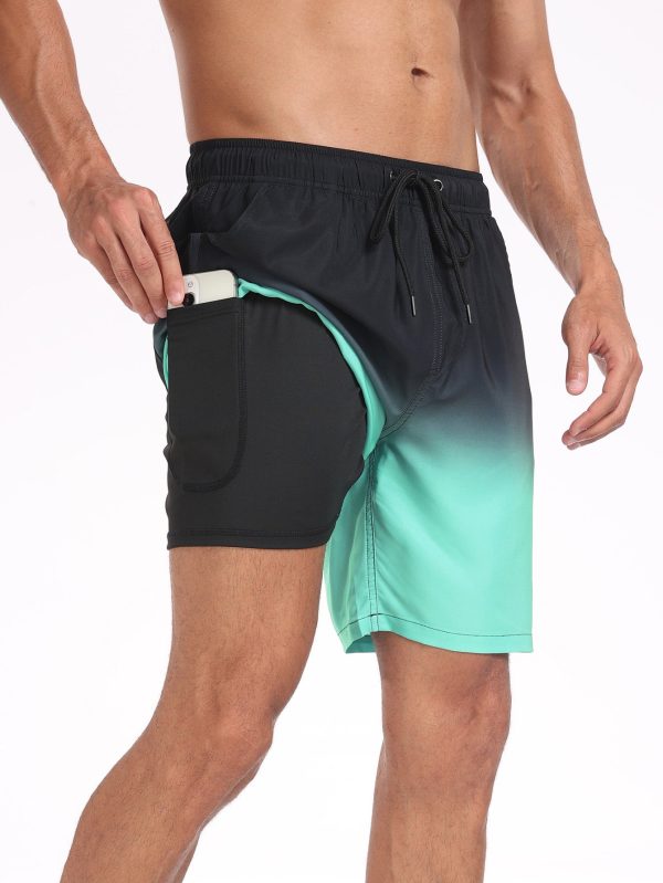 2 In 1 Drawstring Beach Swim Shorts With Pocket - Image 18