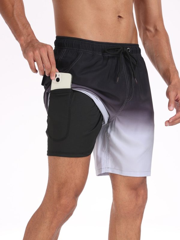 2 In 1 Drawstring Beach Swim Shorts With Pocket - Image 28