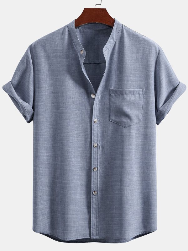 Short Sleeve Stand Collar Shirt & Straight Leg Linen Pants - Image 6