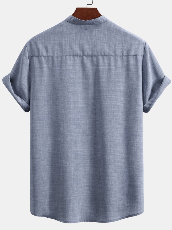 Short Sleeve Stand Collar Shirt & Straight Leg Linen Pants - Image 7