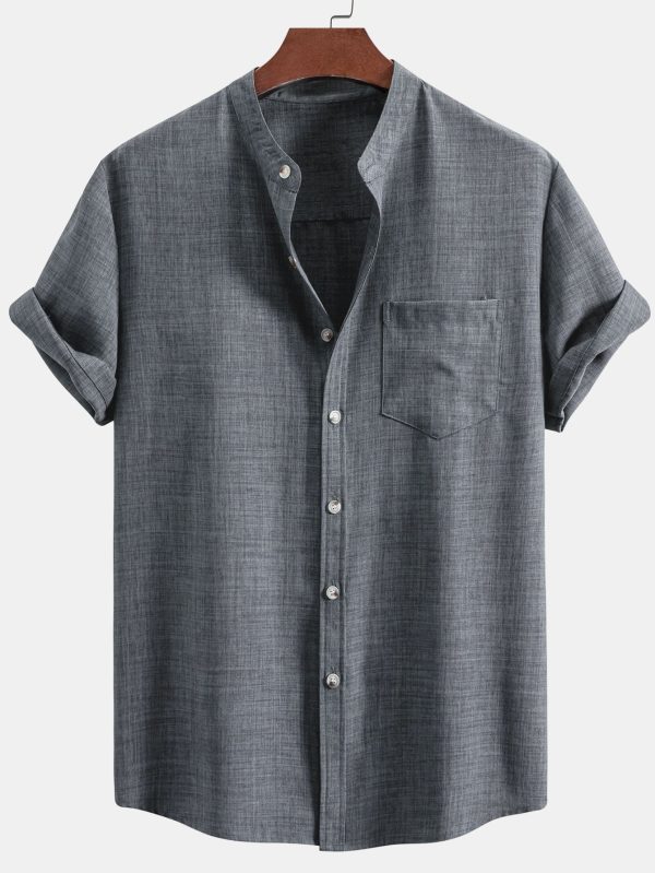 Short Sleeve Stand Collar Shirt & Straight Leg Linen Pants - Image 10