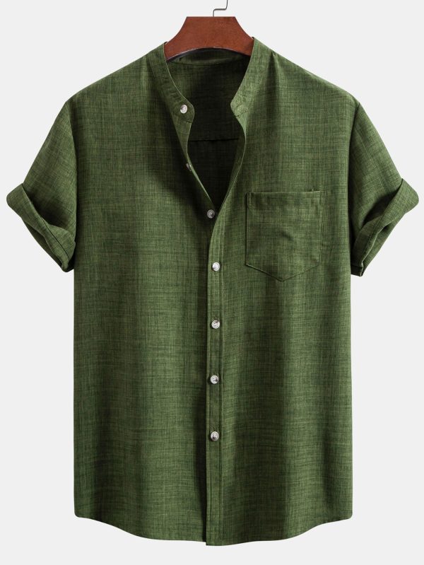 Short Sleeve Stand Collar Shirt & Straight Leg Linen Pants - Image 8