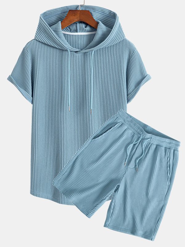 Knitted Waffle Arc Hem Hooded T-Shirt & Drawstring Waffle Shorts - Image 3