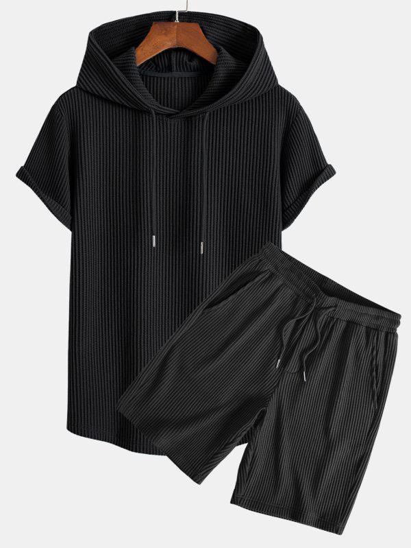 Knitted Waffle Arc Hem Hooded T-Shirt & Drawstring Waffle Shorts - Image 5