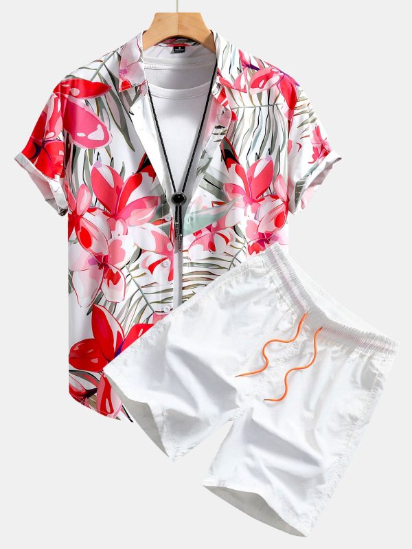 Flower Plants Print Button Up Shirt & Swim Shorts - Image 3
